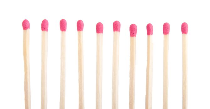 group of whole pink matches (isolated on a white background)