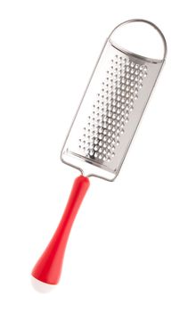 stainless steel grater with red handle (isolated on white background)