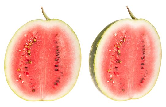 two halfs watermelon fruit (isolated on white background)