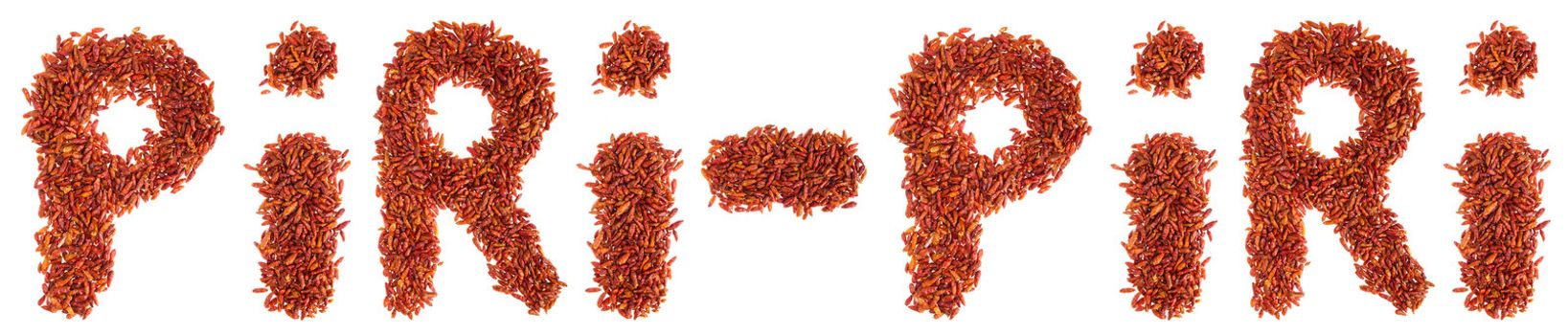 piri-piri written with piri piri chilli peppers (isolated on white background)