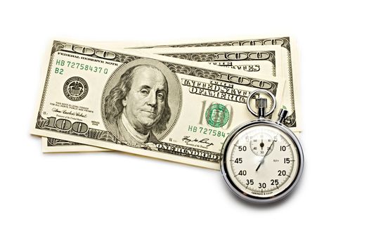 Dollar and clock isolated on white