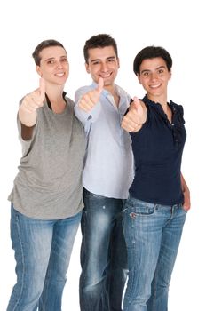 happy smiling brother and sisters showing thumbs up sign (isolated on white background)