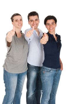 happy smiling brother and sisters showing thumbs up sign (isolated on white background)