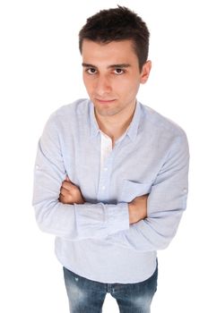 confident young casual man portrait (picture from above, isolated on white background)