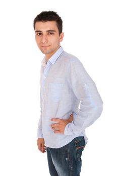 confident young casual man posing (profile picture, isolated on white background)