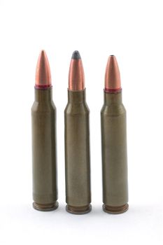 The hunting cartridges on a white background