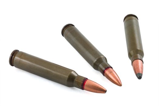 The hunting cartridges on a white background