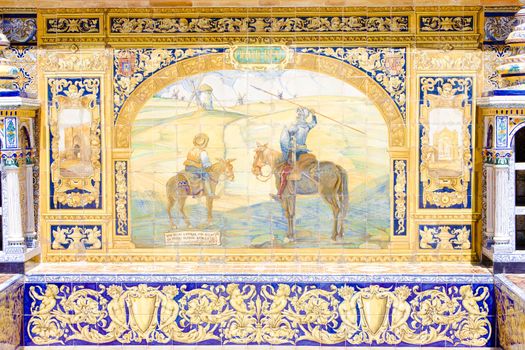 tile painting, Spanish Square (Plaza de Espana), Seville, Andalusia, Spain