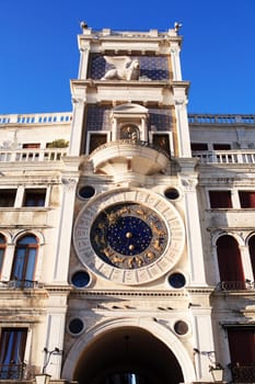 Famous Clock Tower at St. Mark's Square. Venice, Italy