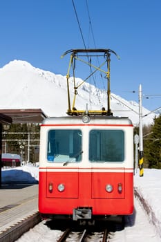 electric car at Strbske pleso station, Vysoke Tatry (High Tatras), Slovakia