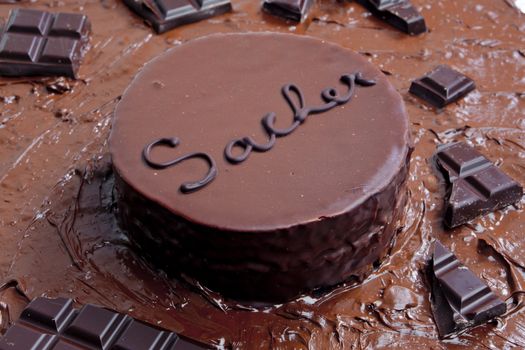 still life of Sacher cake
