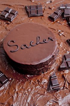 still life of Sacher cake