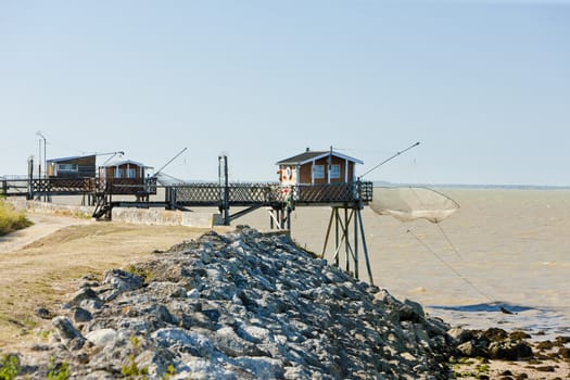 piers with fishing nets, Gironde Department, Aquitaine, France