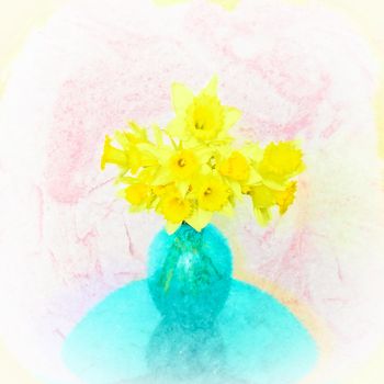 Unique digital painting of a bunch of fresh daffodils in a vase