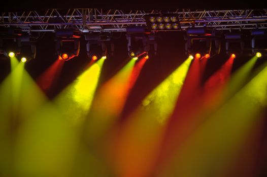 Red and yellow stage spotlights