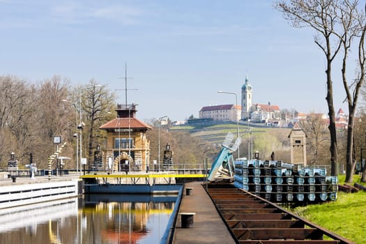 Horin lock and Melnik Castle at background, Czech Republic