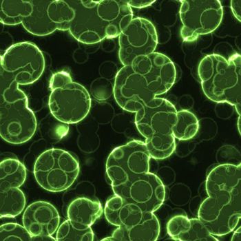 Illustration of green bacterial cell growth diseased cellular material seamless