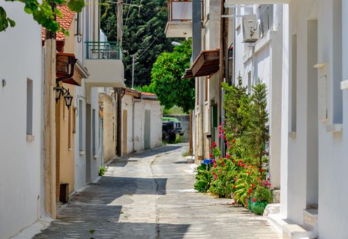 Narrow street in old village Omodos on Cyprus