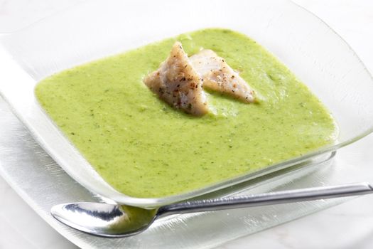 mix broccoli and cauliflower soup with cod