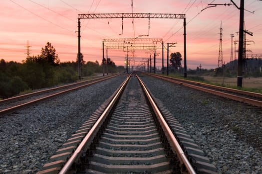 The railway in the early morning on sunrise