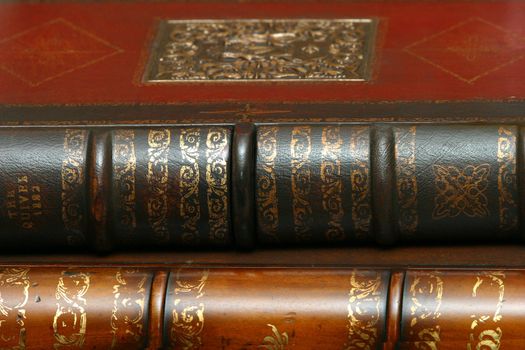 Two ancient books in leather bindings issued in 1882