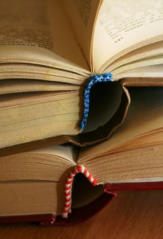 Two old books close up. With use of a macro-ring