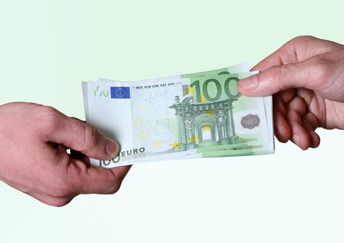 Man's hands hold dollars banknotes money