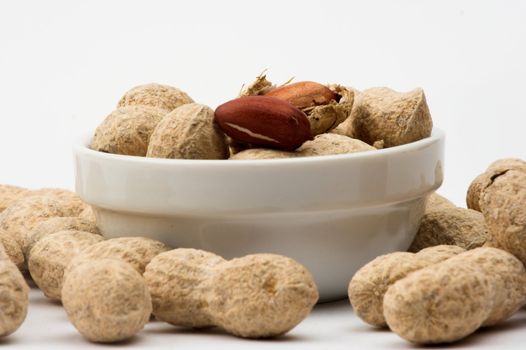 Peanuts close up in white bowl