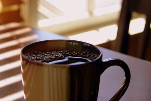 Cup of coffee in sunny window