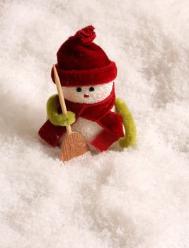 Toy of the snowman in snow