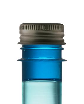 Test tube with a dark blue liquid on a white background