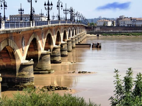 a view of the beautiful Bordeaux Bridge, in France, Europe