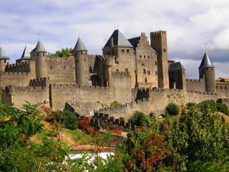 a postcard like picture of the impressive Carcassonne medieval city in France