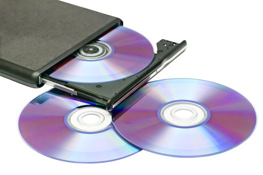 external dvd drive and disks on a white background