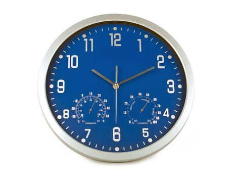 blue wall clock isolated on white background