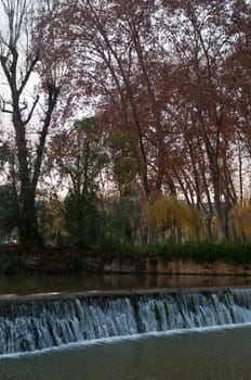 gorgeous Nab�o riverbank surrounded by trees in the city of Tomar, Portugal