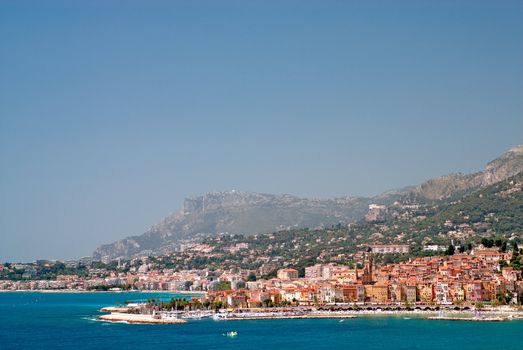 Panoramic view of Medieval town Menton in french riviera