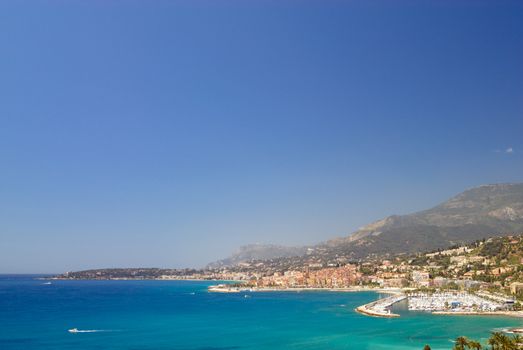 Panoramic view of azure coast and french town Menton