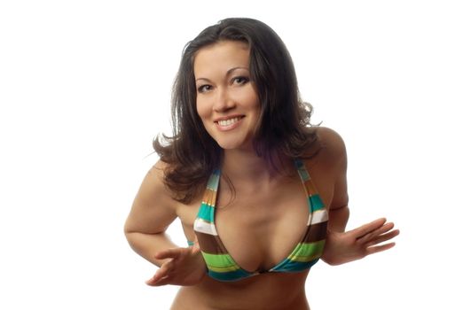 Studio photo of healthy smiling model with bikini
