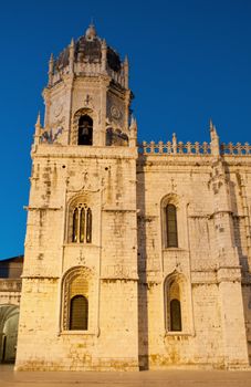 famous Hieronymites Monastery (Mosteiro dos Jeronimos) UNESCO World Heritage Site in Lisbon, Portugal (sunset picture)