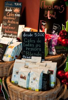 LISBON, PORTUGAL - DECEMBER 19: coffee bags, blends and other products at Starbucks coffee on December 19, 2011 in Lisbon, Portugal. Starbucks is the largest coffeehouse company in the world with 18,887 stores