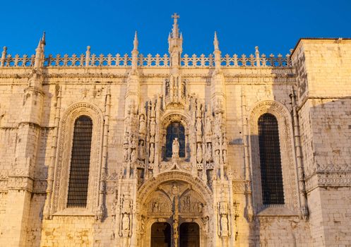 famous Hieronymites Monastery (Mosteiro dos Jeronimos) UNESCO World Heritage Site in Lisbon, Portugal (sunset picture)