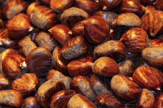 Background of many brown chestnuts,