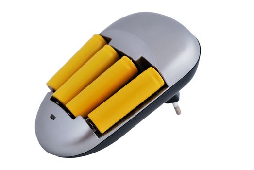 Charger with Batteries yellow on a white background