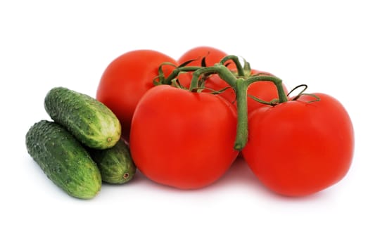 tomatoes and cucumbers on a white background