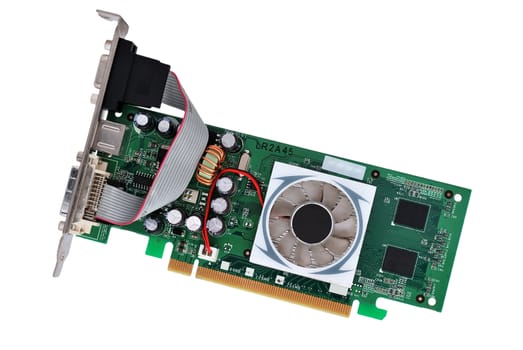 video card with three outputs on a white background