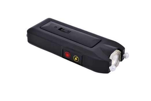 Black stun gun standing on white background