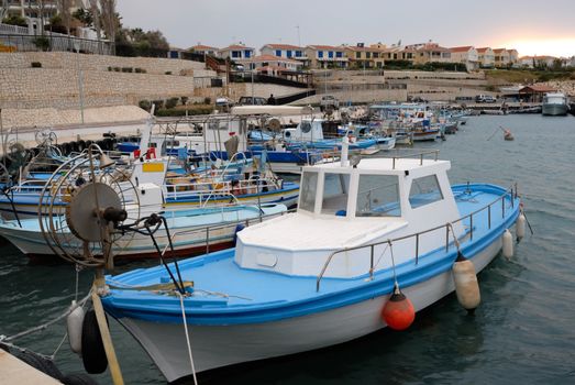 Traditional cyprus fishing boats in bay