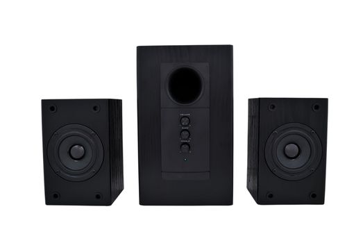2.1 computer speakers on a white background