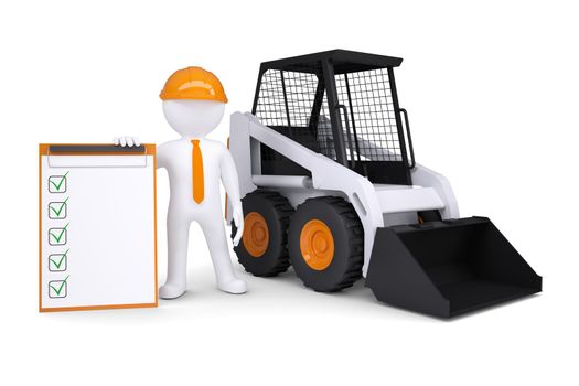 3d white man near the truck. Isolated render on a white background